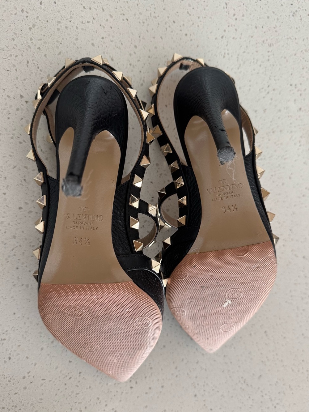 Valentino Black Leather T-Strap Rockstud Heels with Gold Studs - Picture 6 of 6